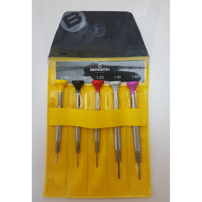 Bergeon set of 5 screwdrivers with steel blades 0,5 - 1,2 mm 30080